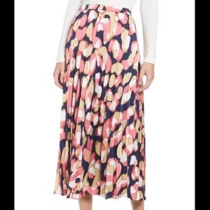 NWT J. Crew navy and coral pleated midi skirt